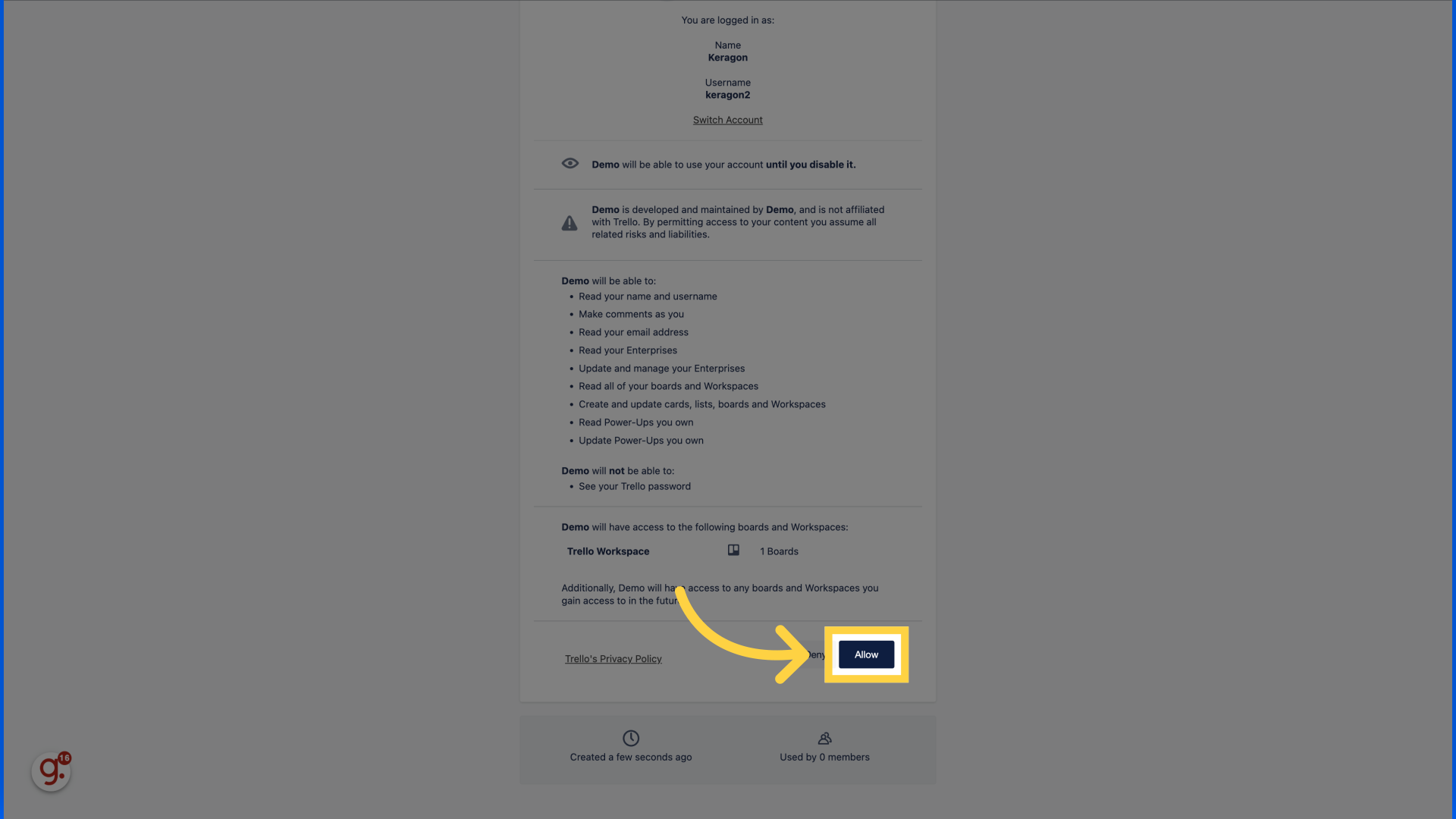Click 'Allow'