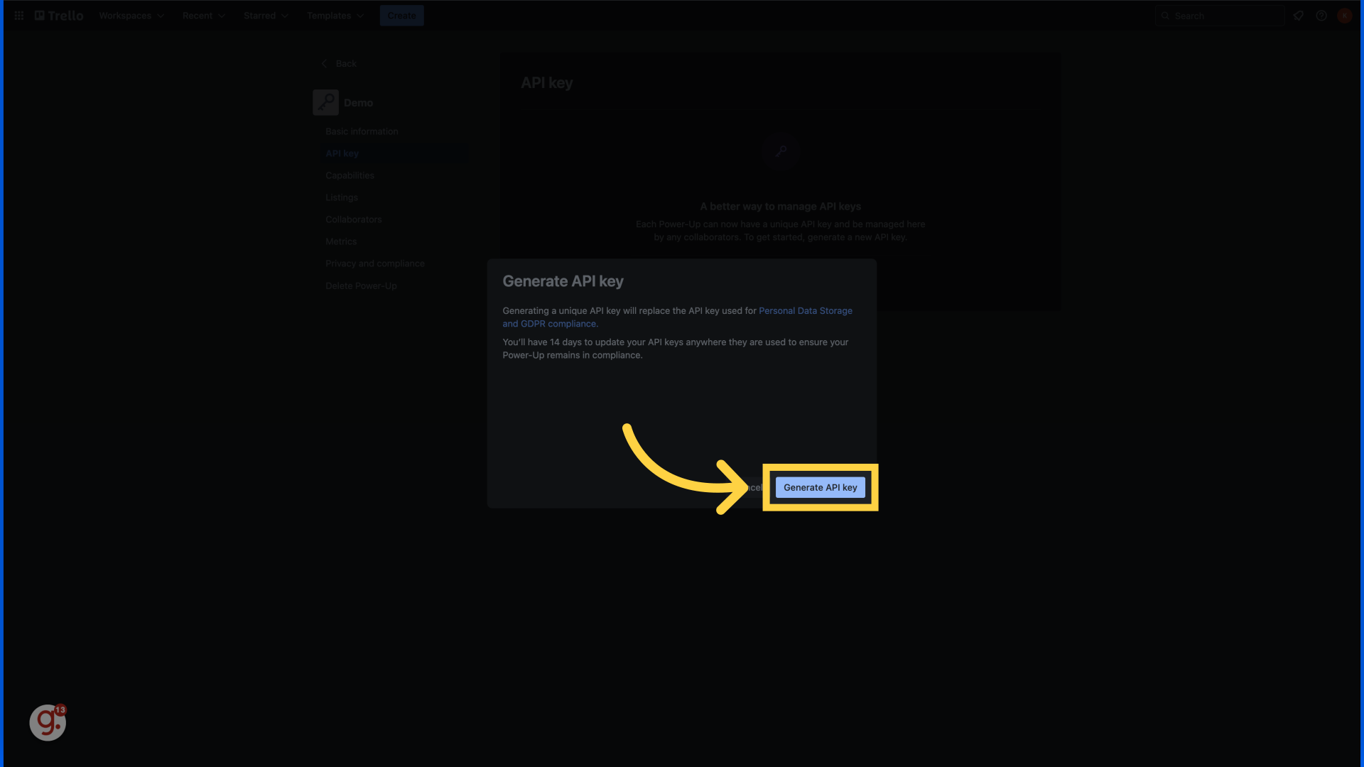 Click 'Generate API key'