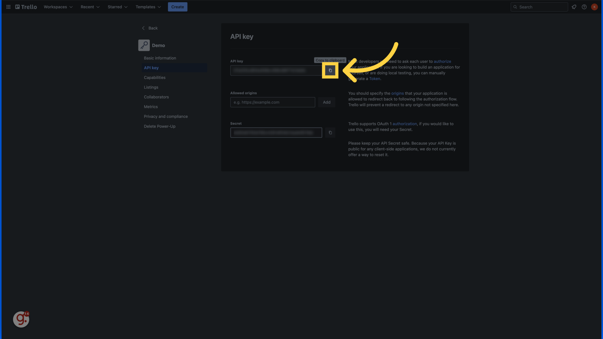 Copy API key