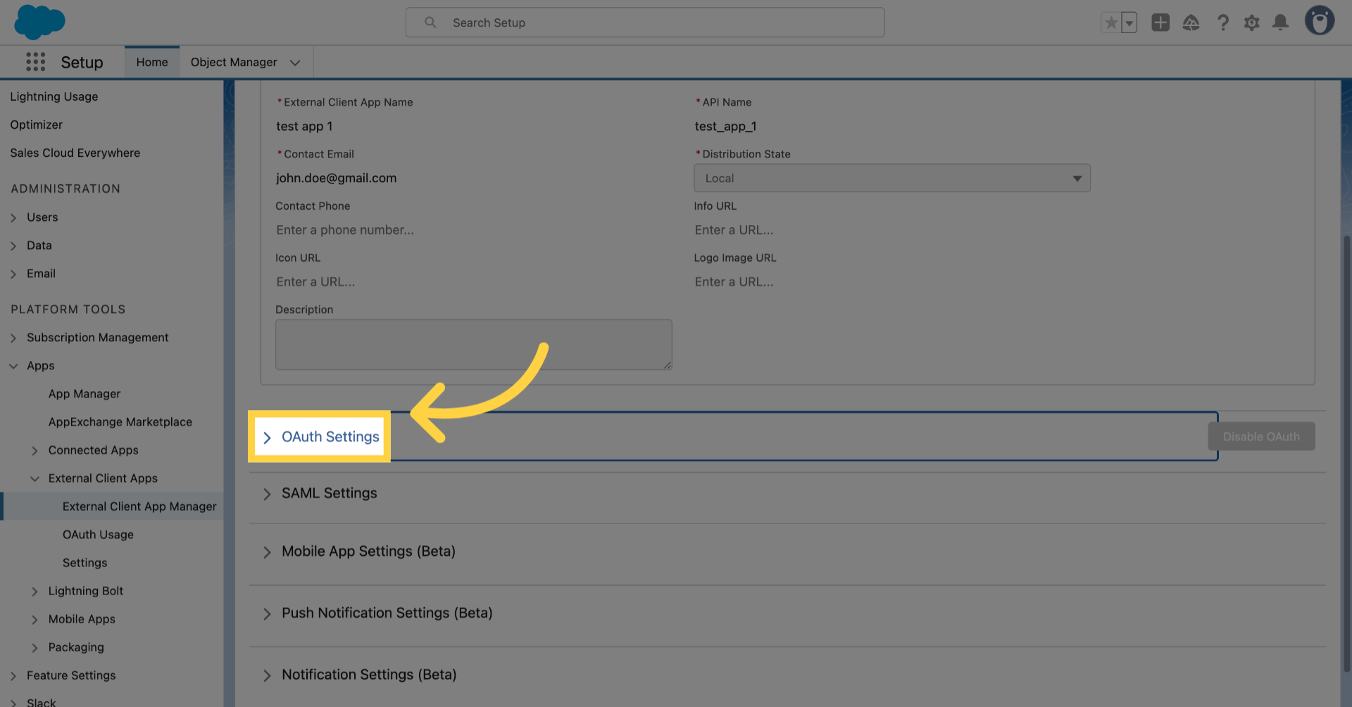 Click 'OAuth Settings'