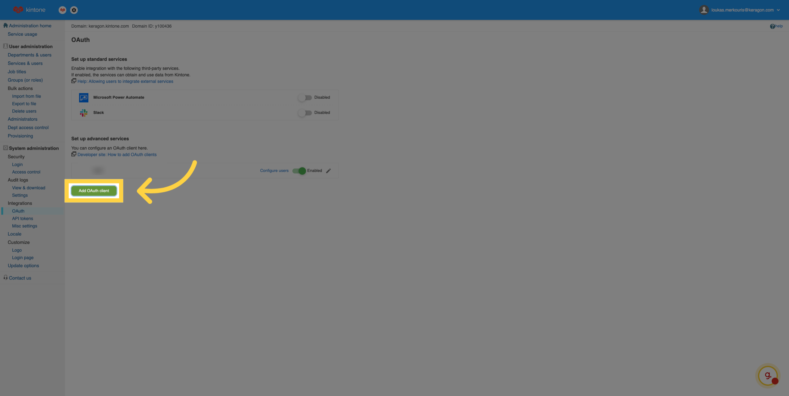 Add New OAuth Client