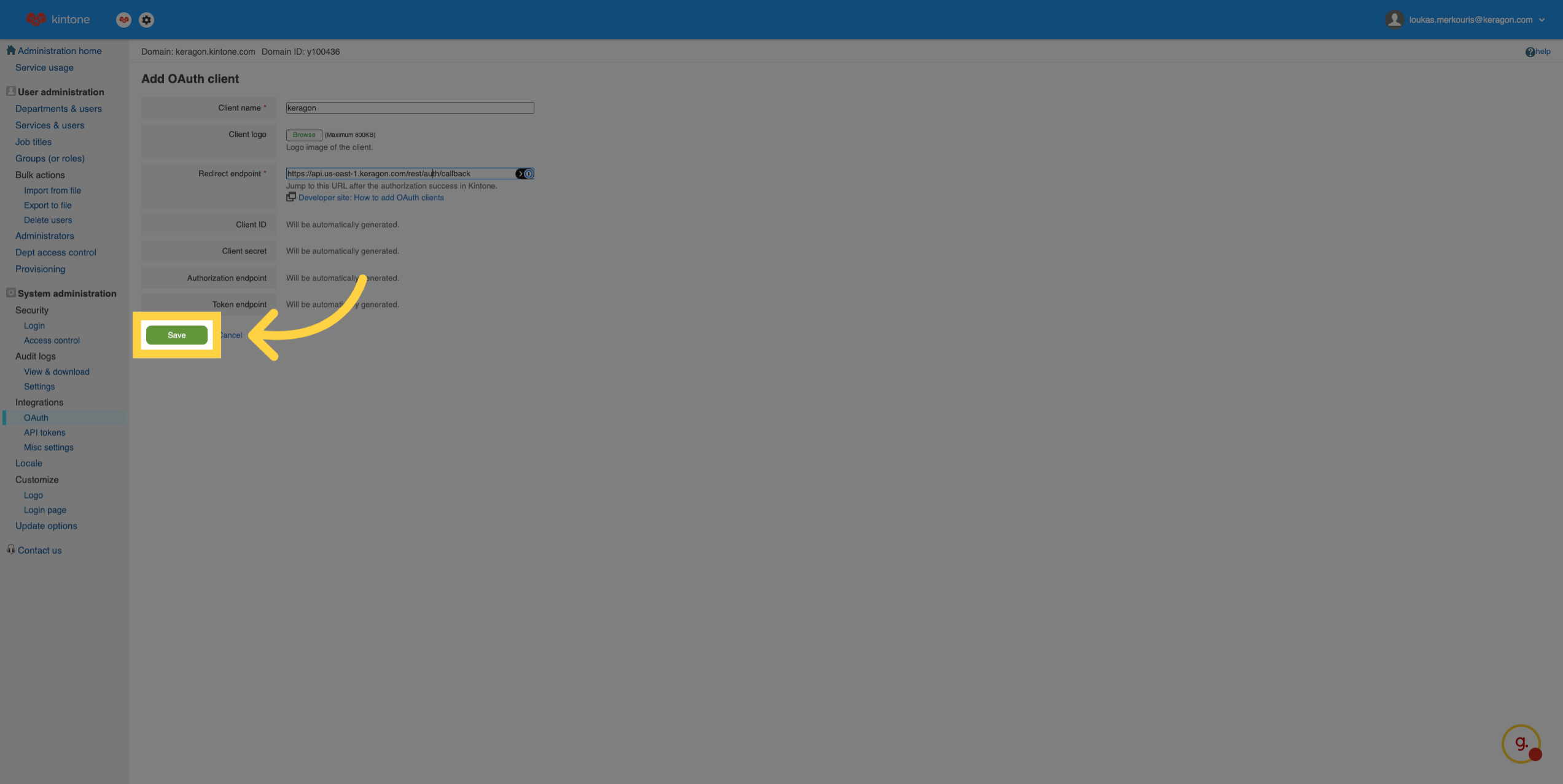 Save OAuth Client Settings