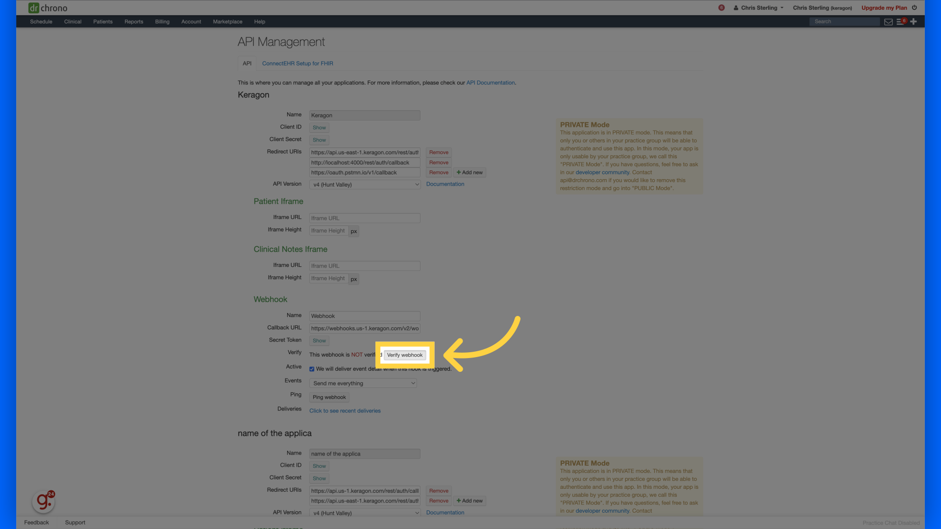 Click 'Verify webhook'