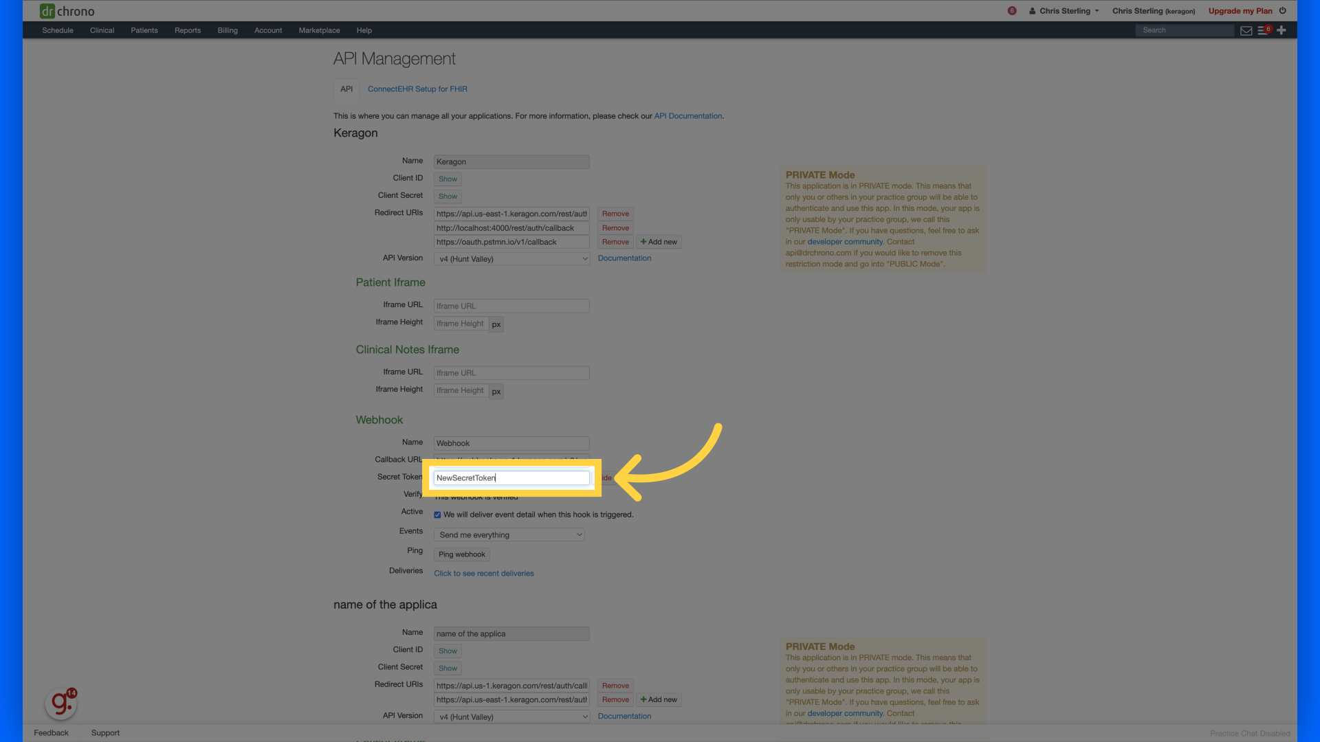 Paste with value that copied from Keragon dashboard