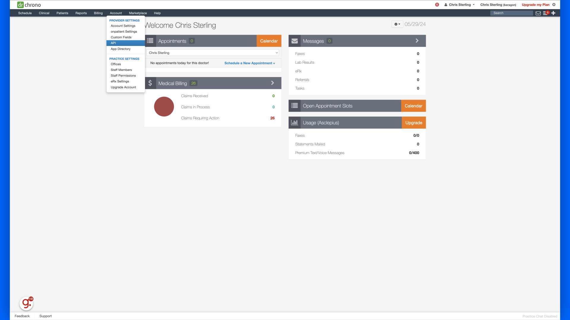 Switch to DrChrono dashboard