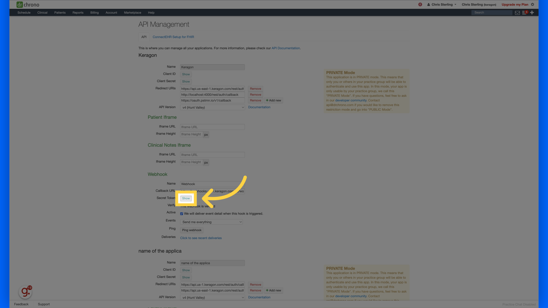 Click 'Show' next to 'Secret Token'