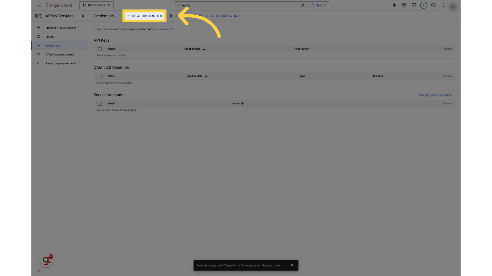 Click 'Create credentials'