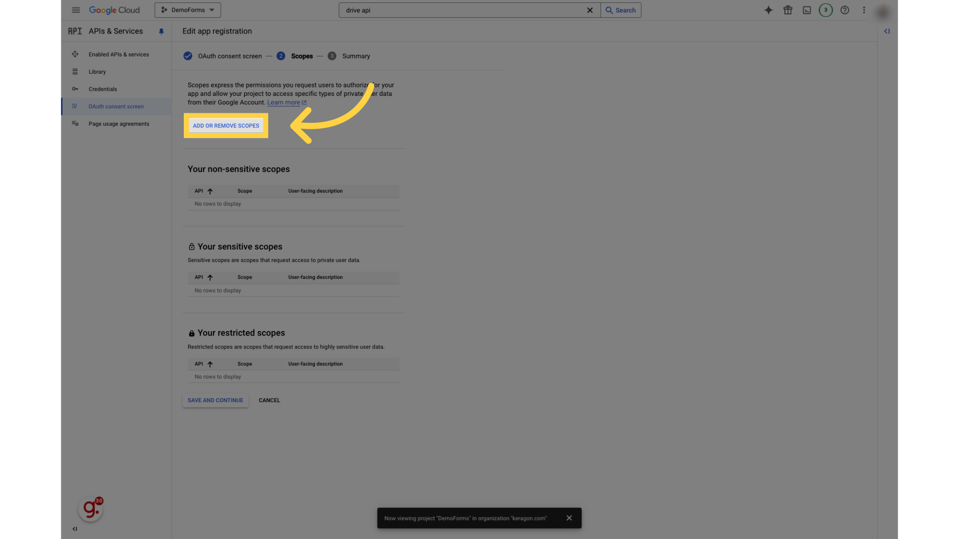 Click 'Add or remove scopes'
