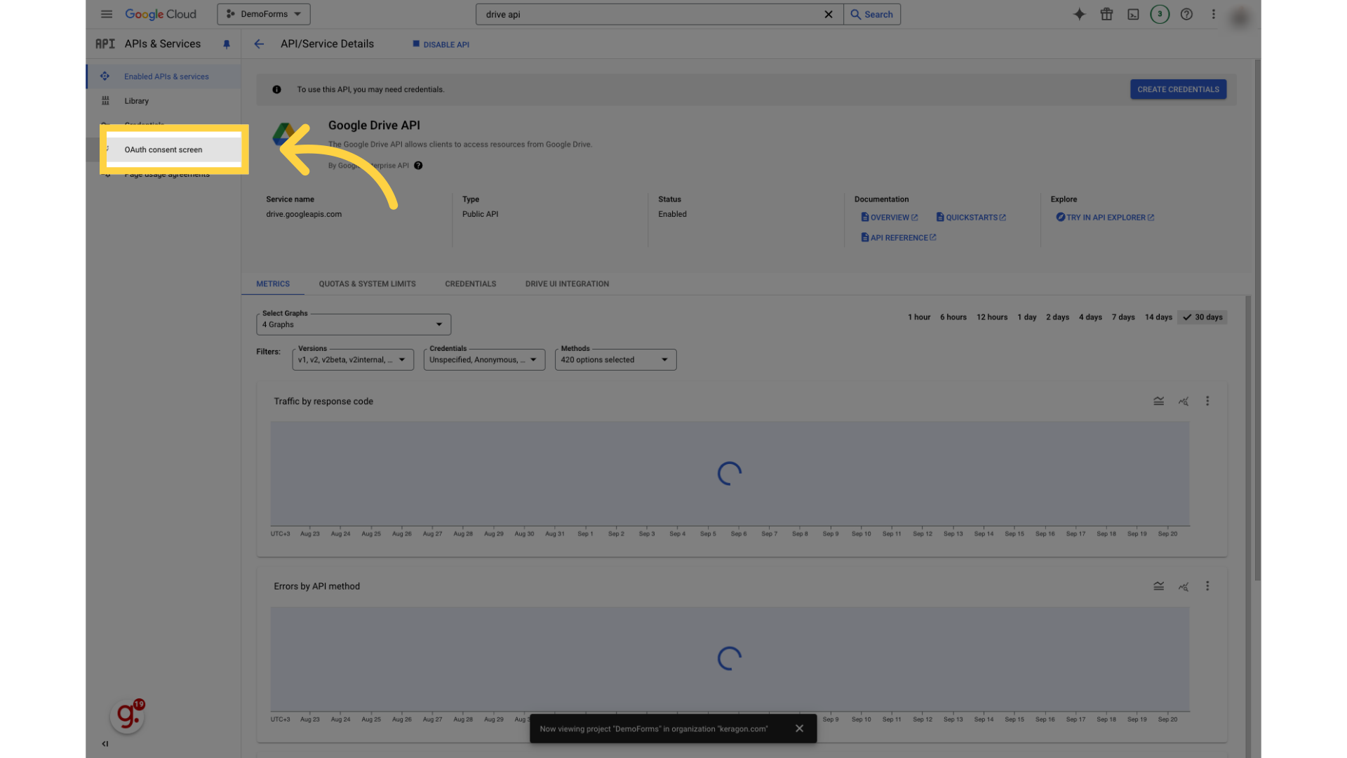 Click 'OAuth consent screen'