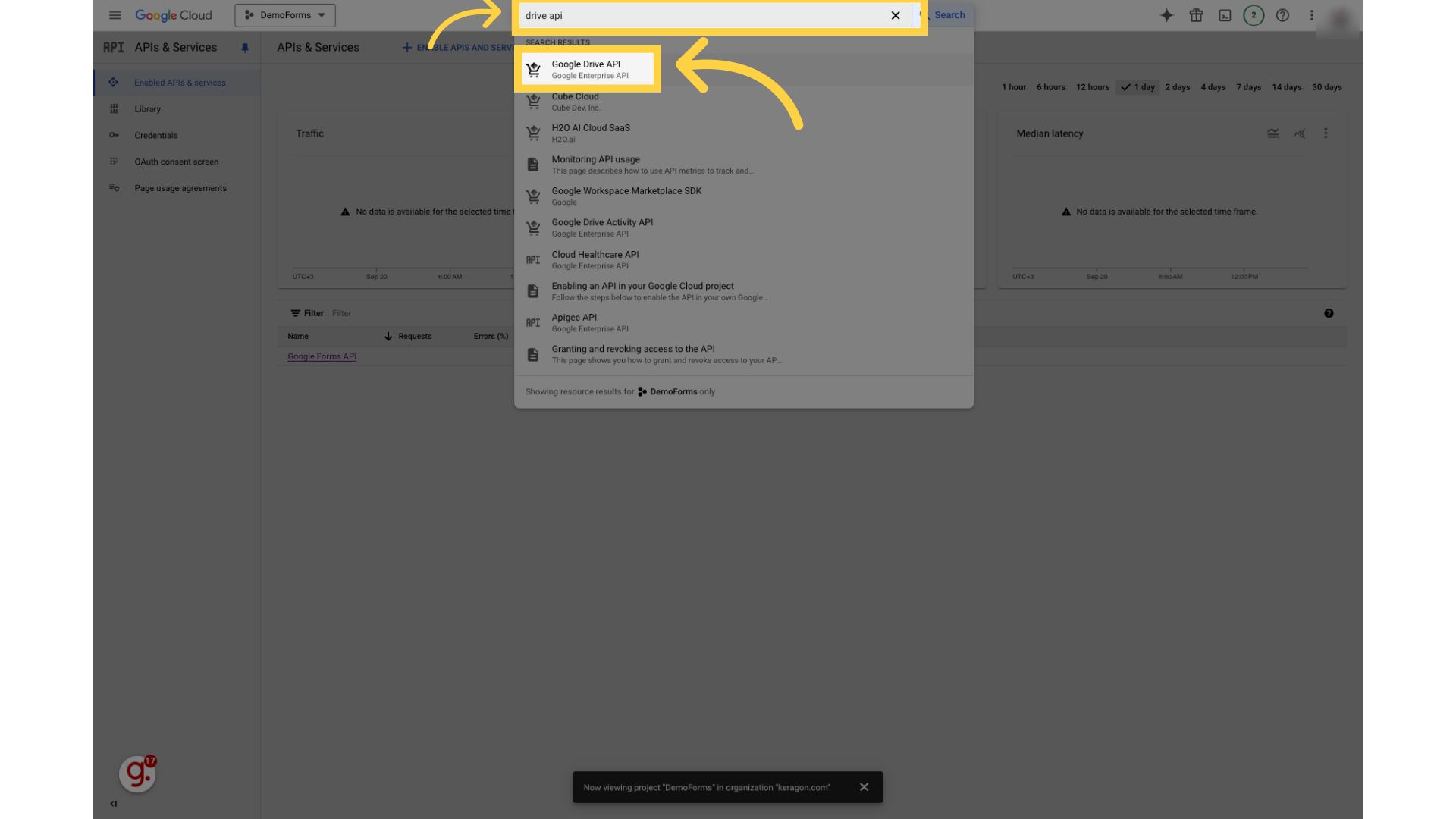 Search and click on  'Google Drive API'
