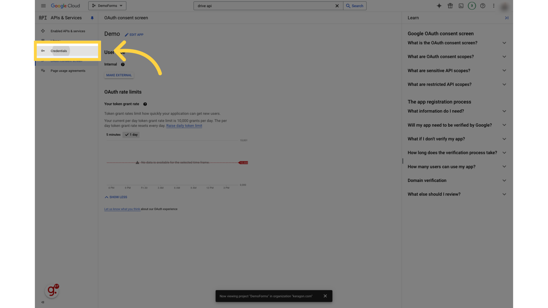 Click 'Credentials'