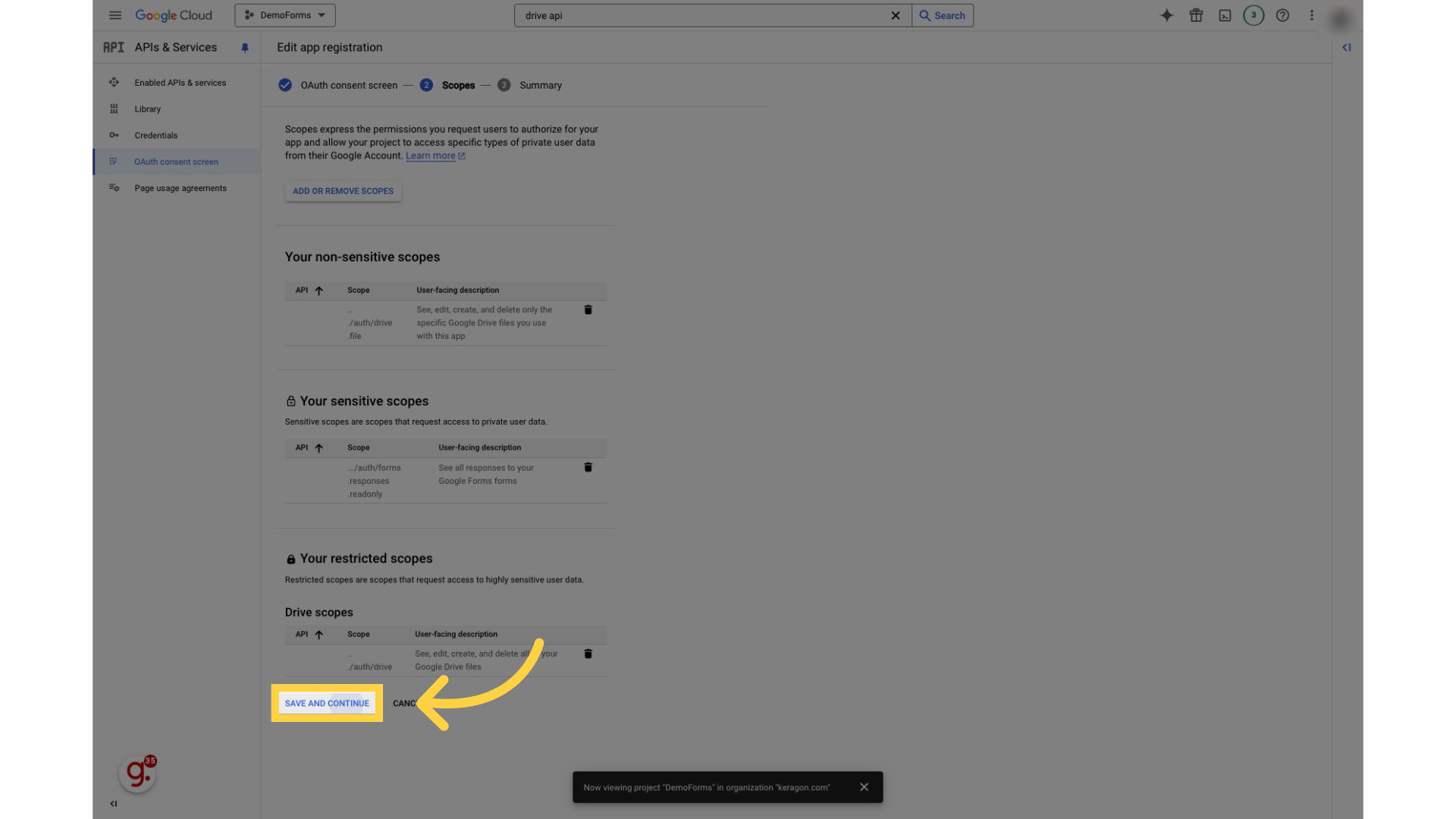 Click 'Save and continue'