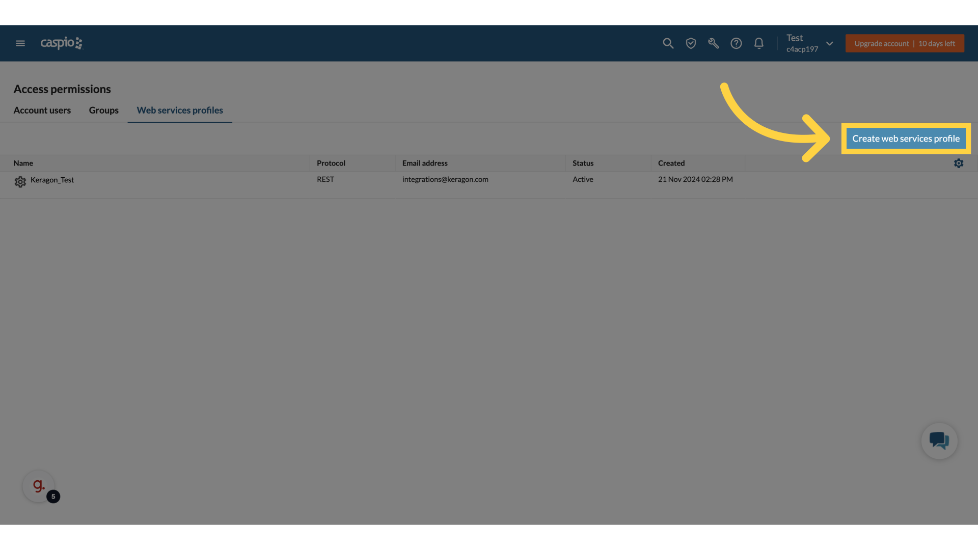 Click 'Create web services profile'
