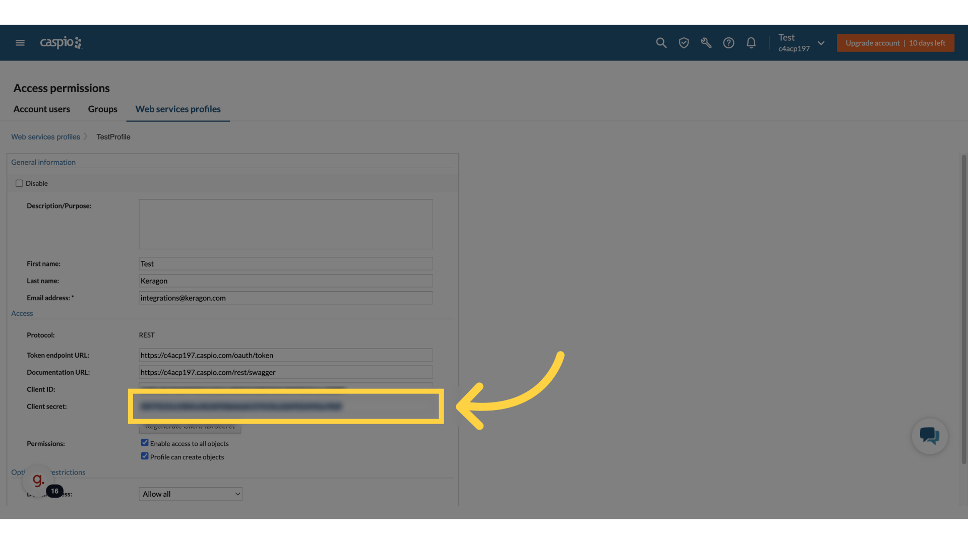 Click on tthe client secret