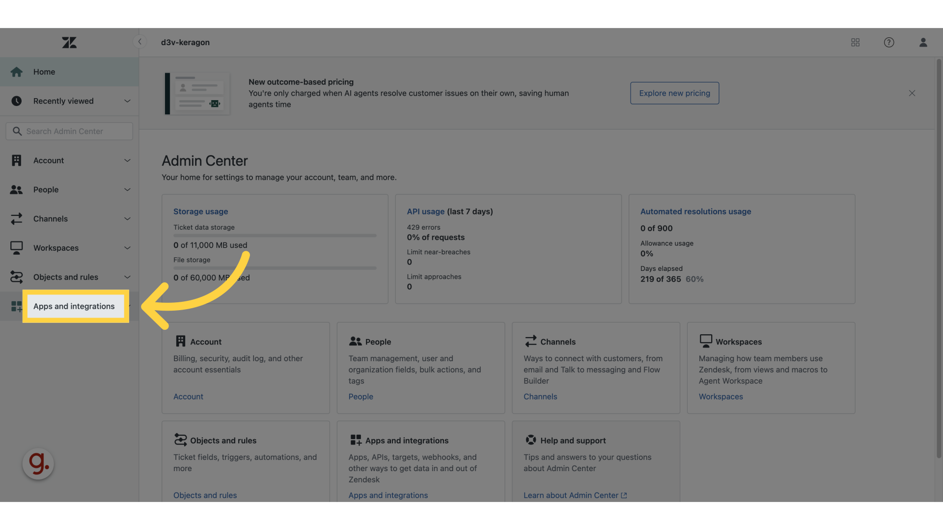 Click 'Apps and integrations'