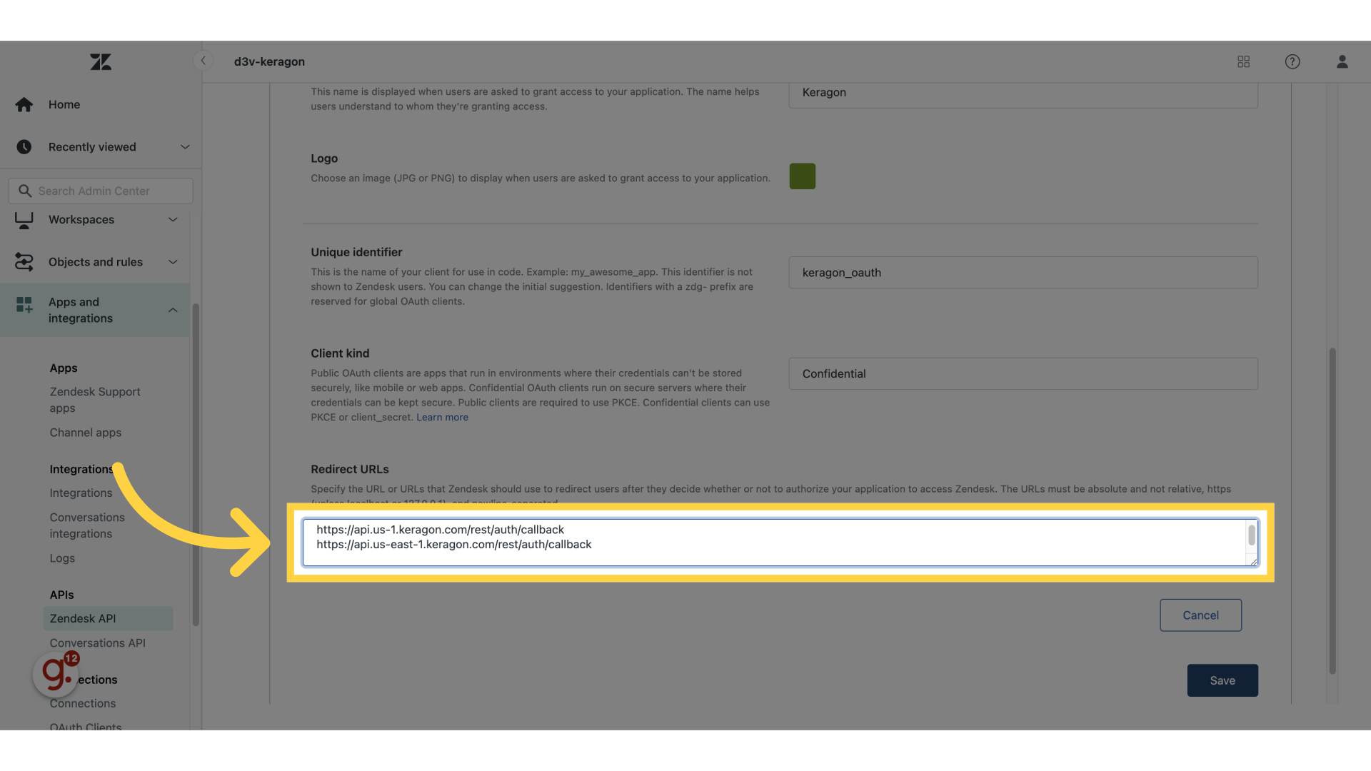 Enter the redirect URLs
