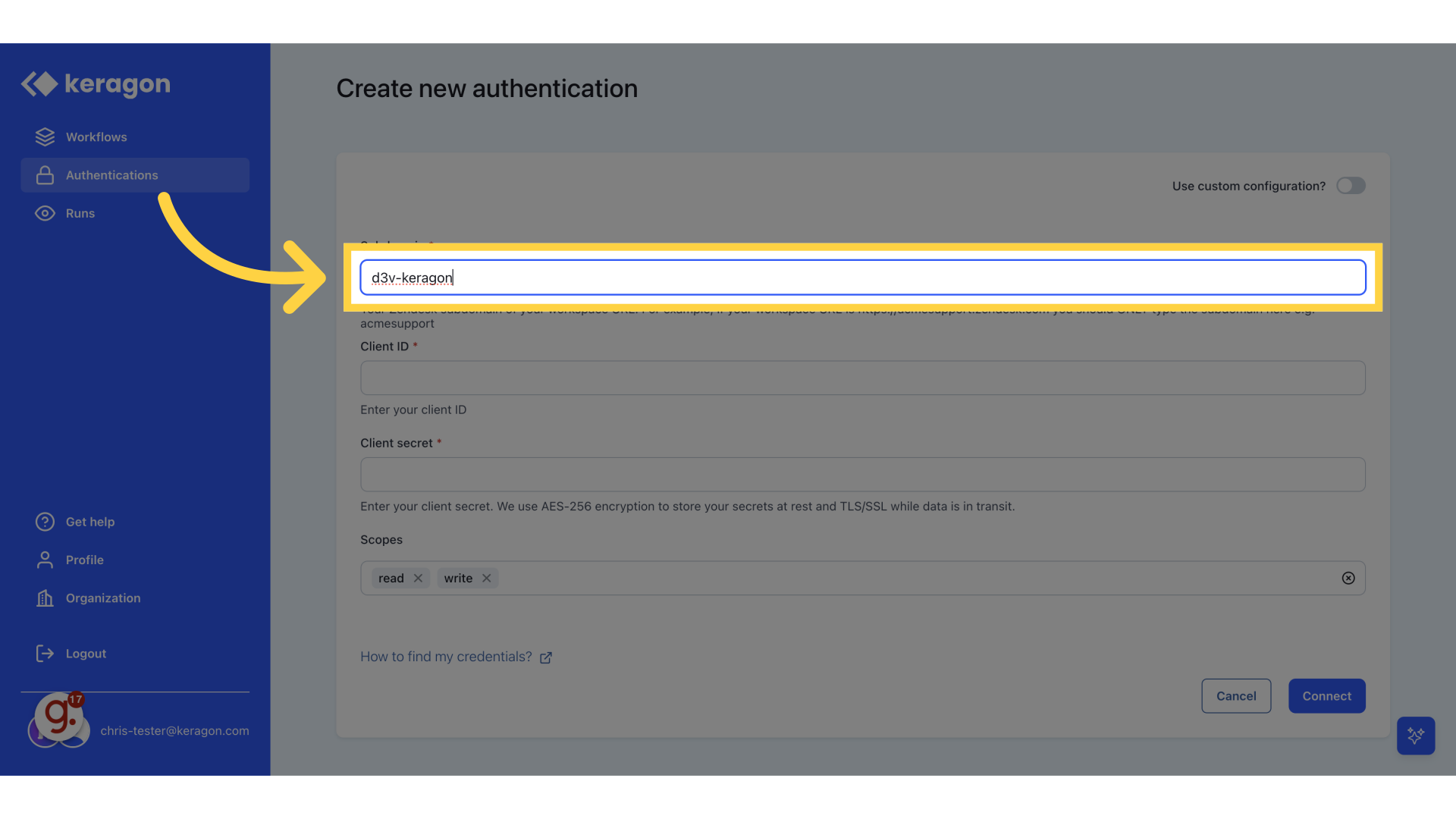 Fill your subdomain