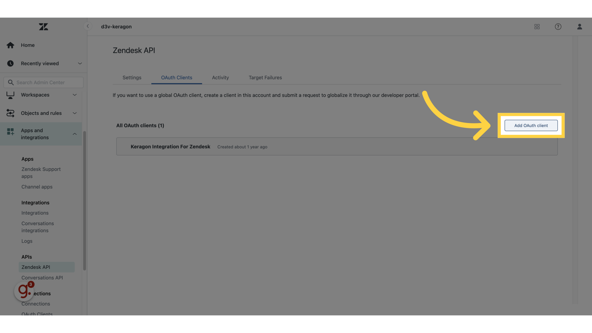 Click 'Add OAuth client'