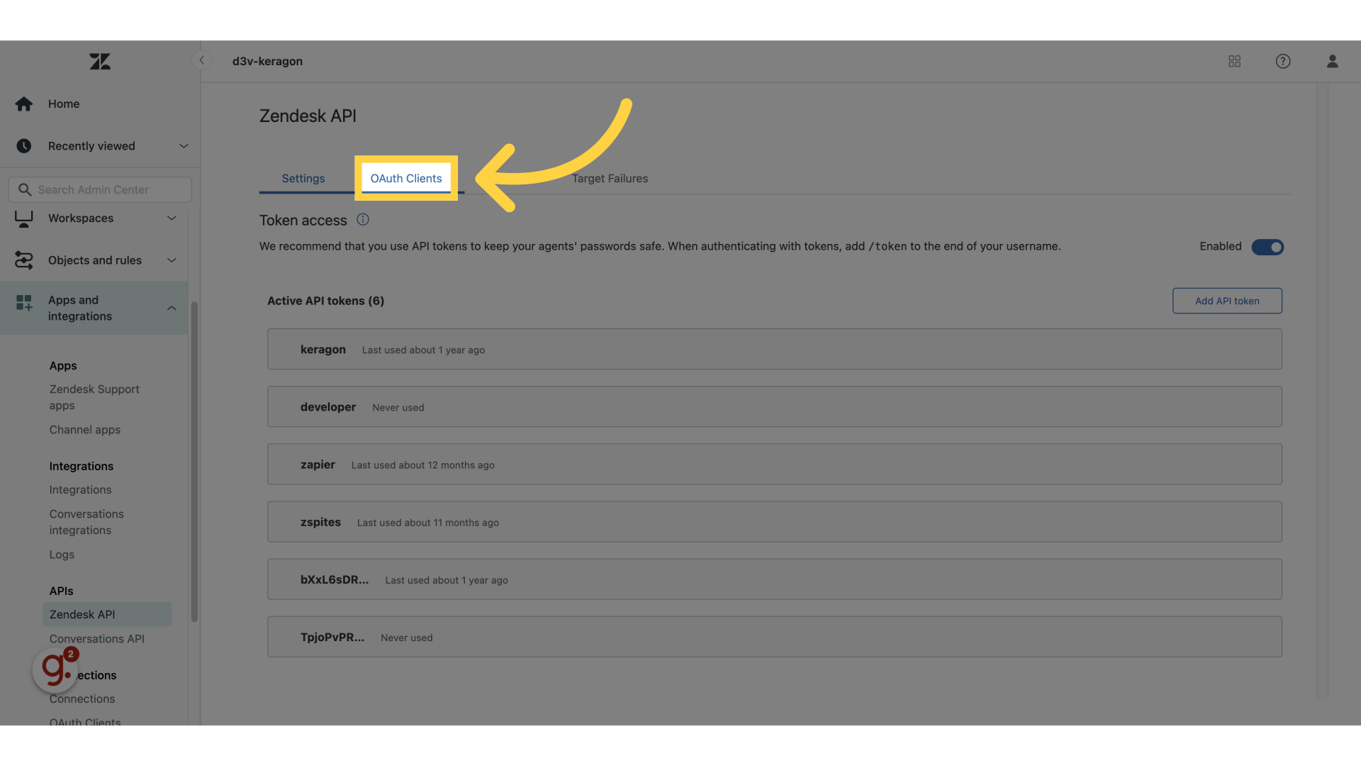 Click 'OAuth Clients'