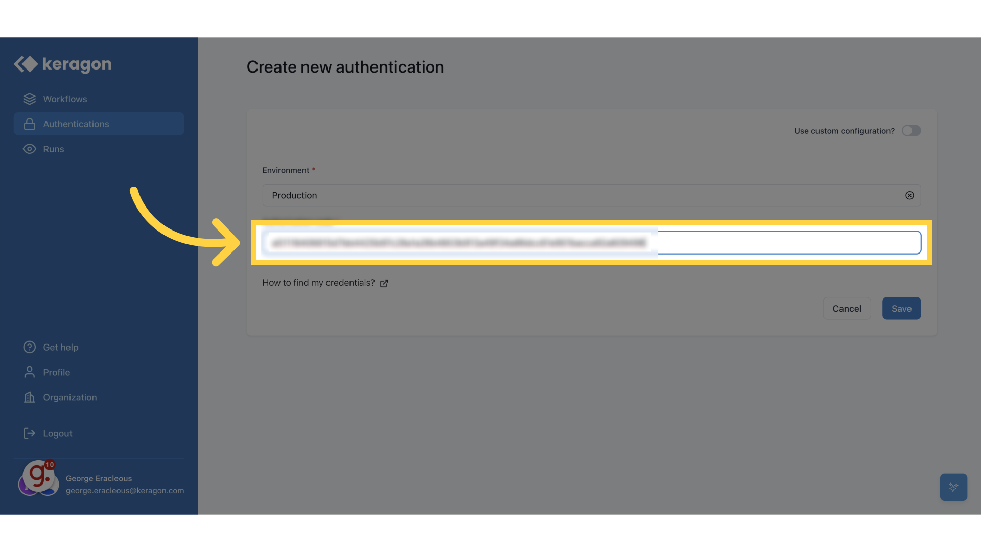 Paste the value in the 'Authorization code' field