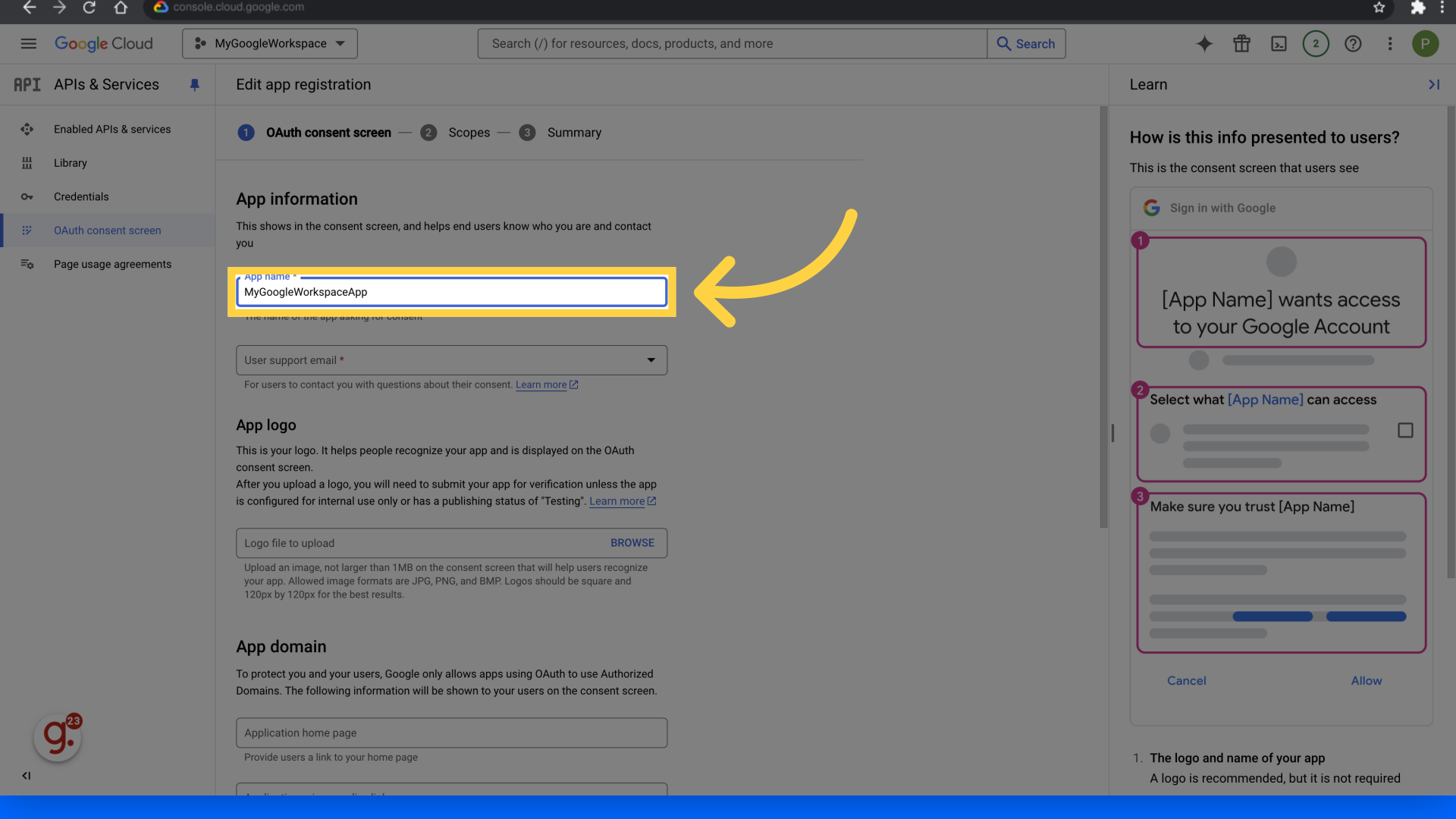 Fill 'MyGoogleWorkspaceApp'