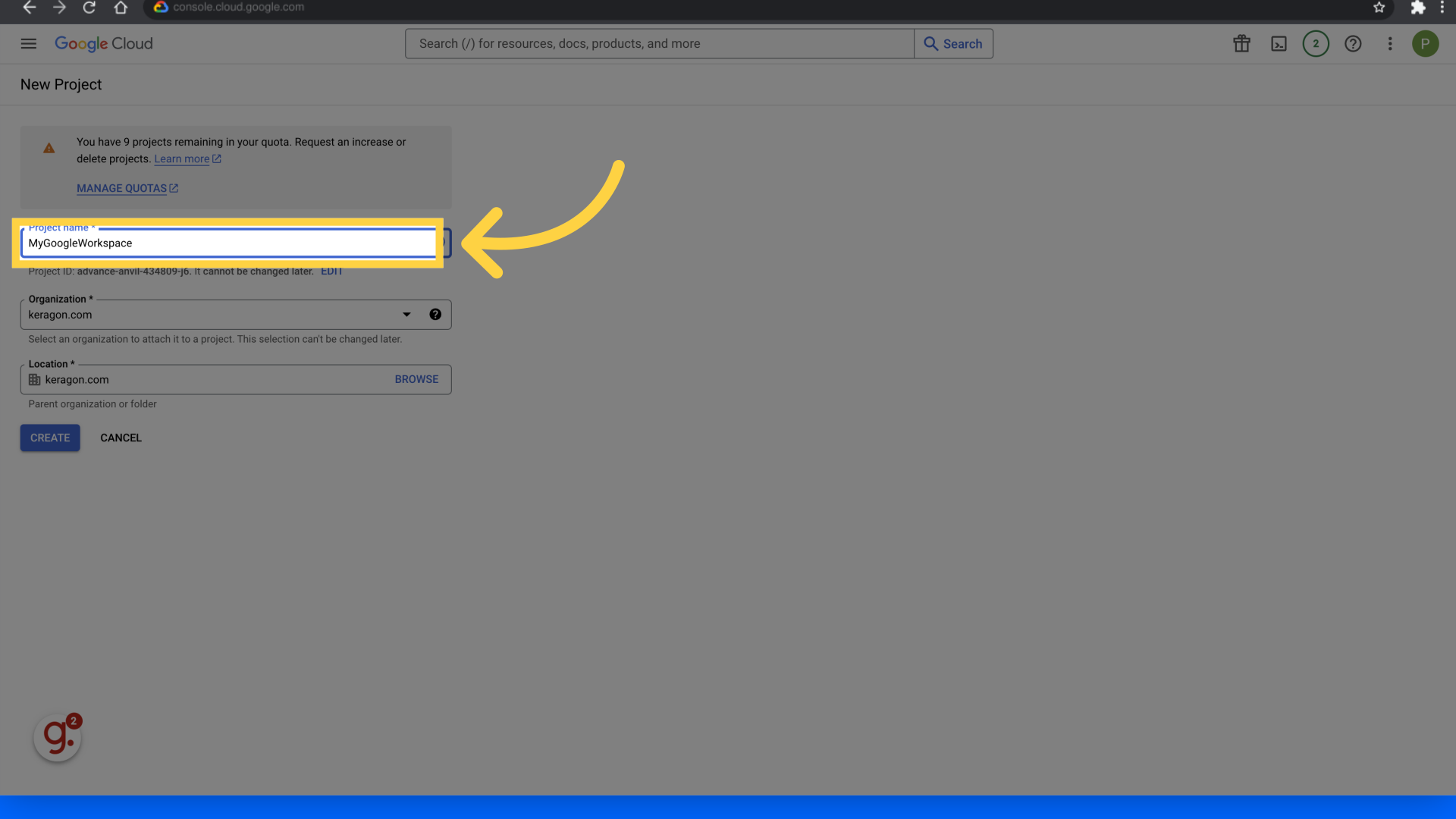 Fill in the project name