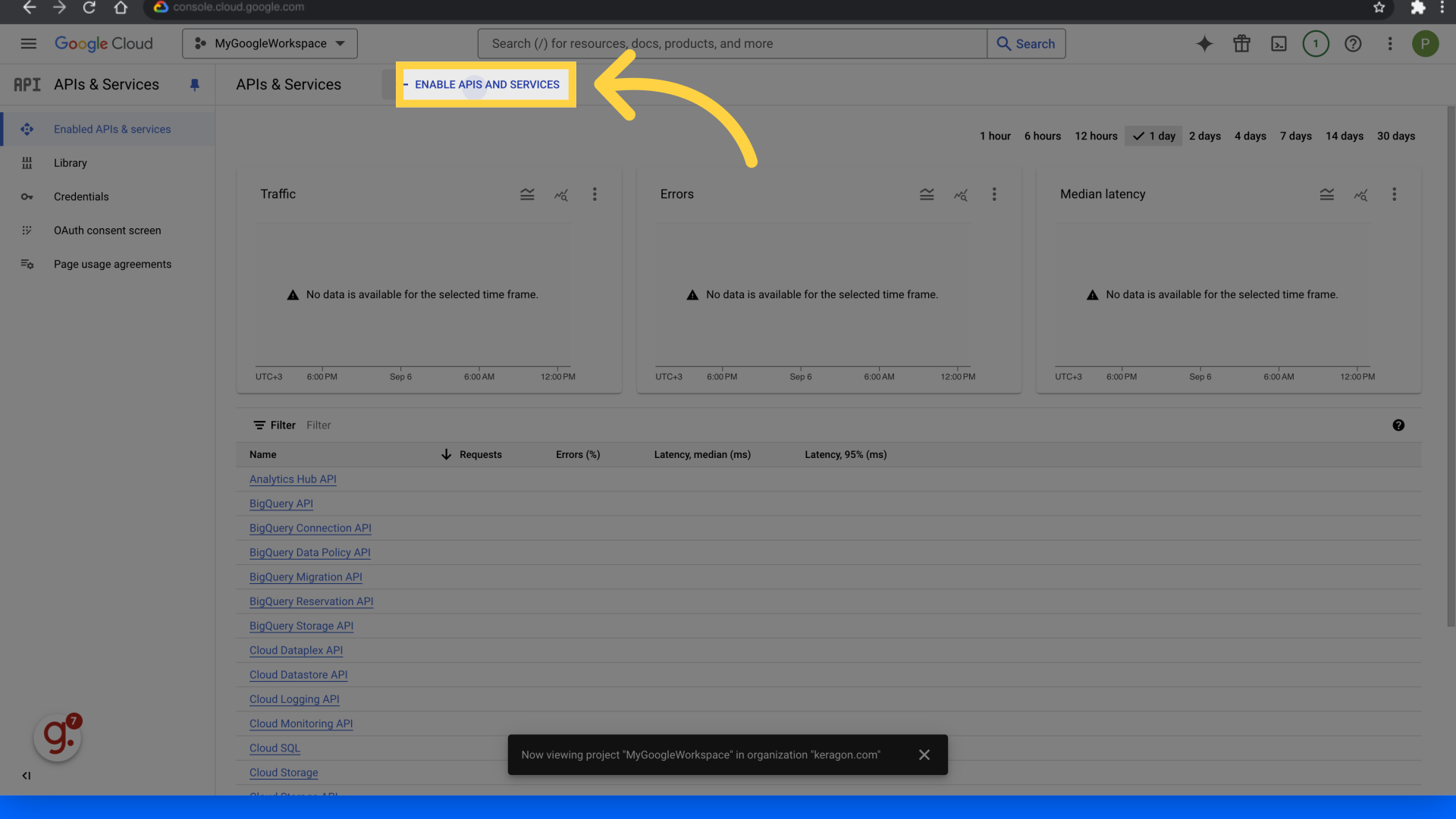 Click 'Enable APIs and services'