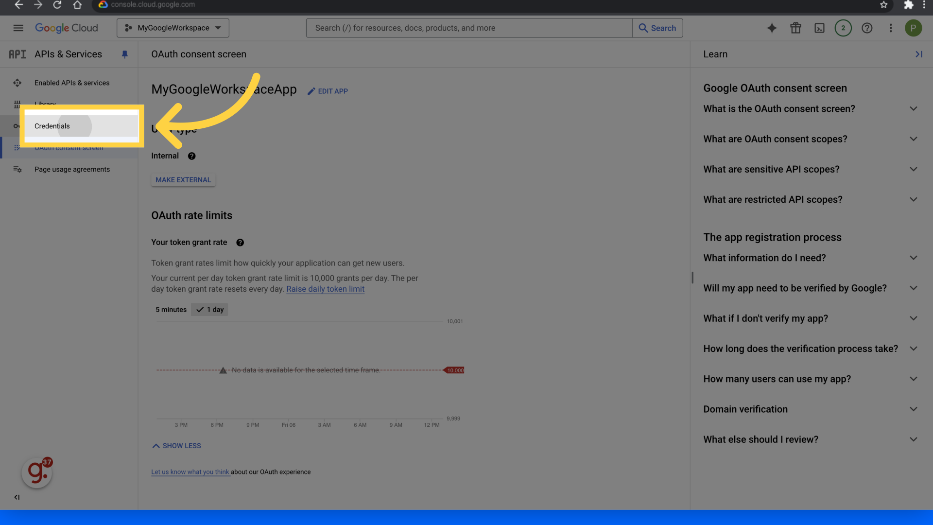 Click 'Credentials'