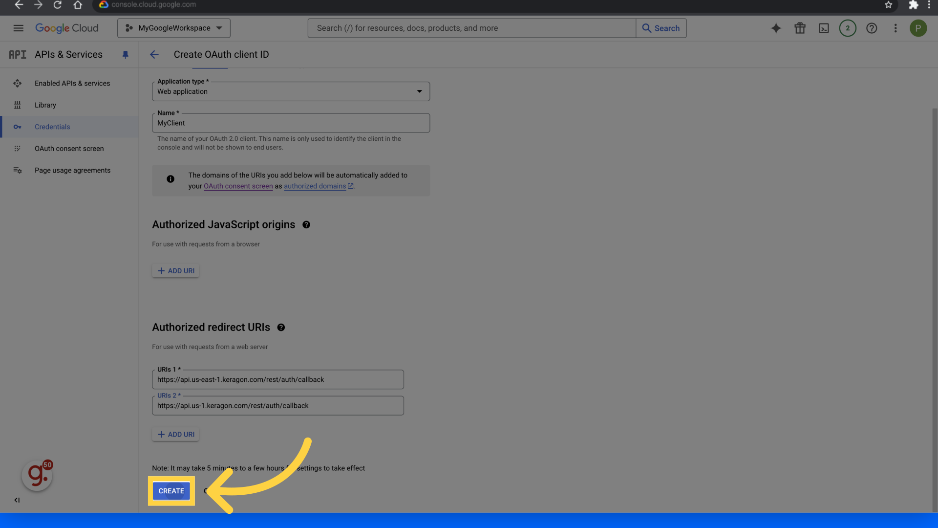 Click 'Create'