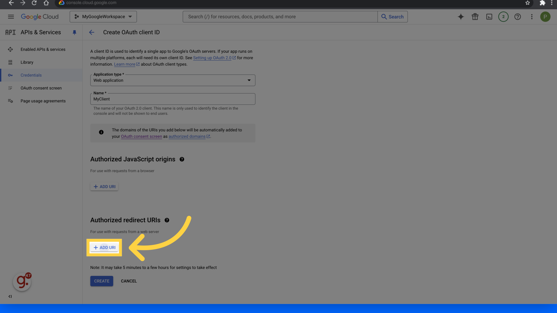 Click 'Add URI'
