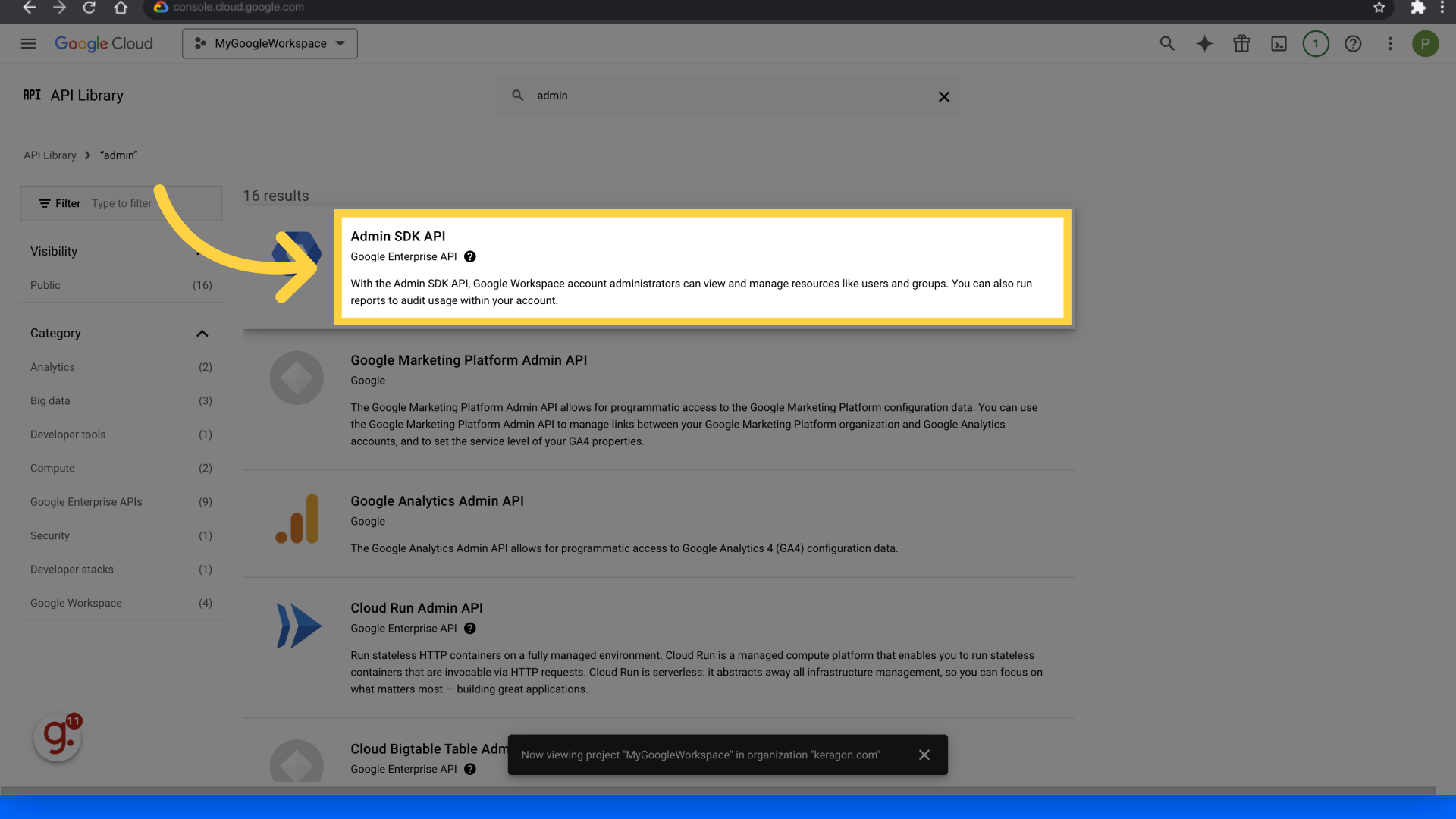 Click 'Admin SDK API'