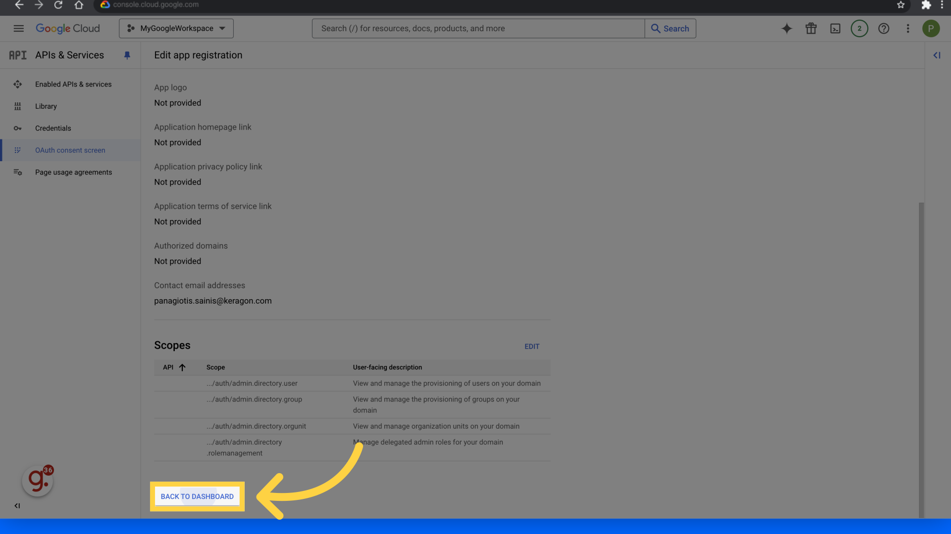 Click 'Back to dashboard'
