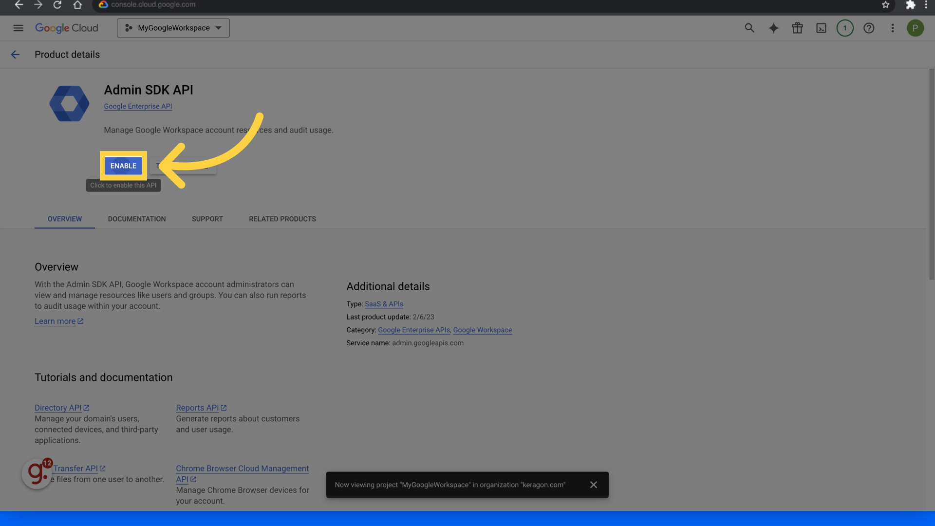 Click 'Enable'