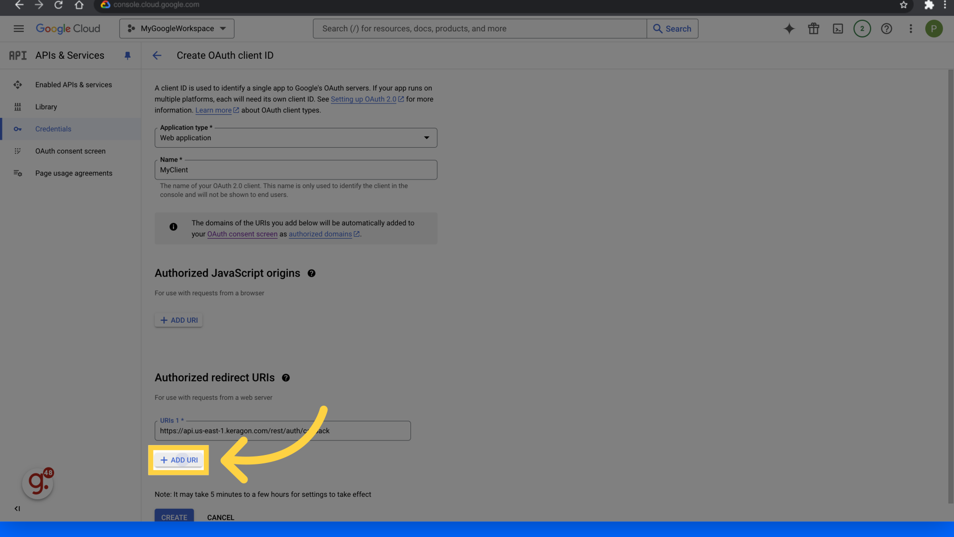 Click 'Add URI'