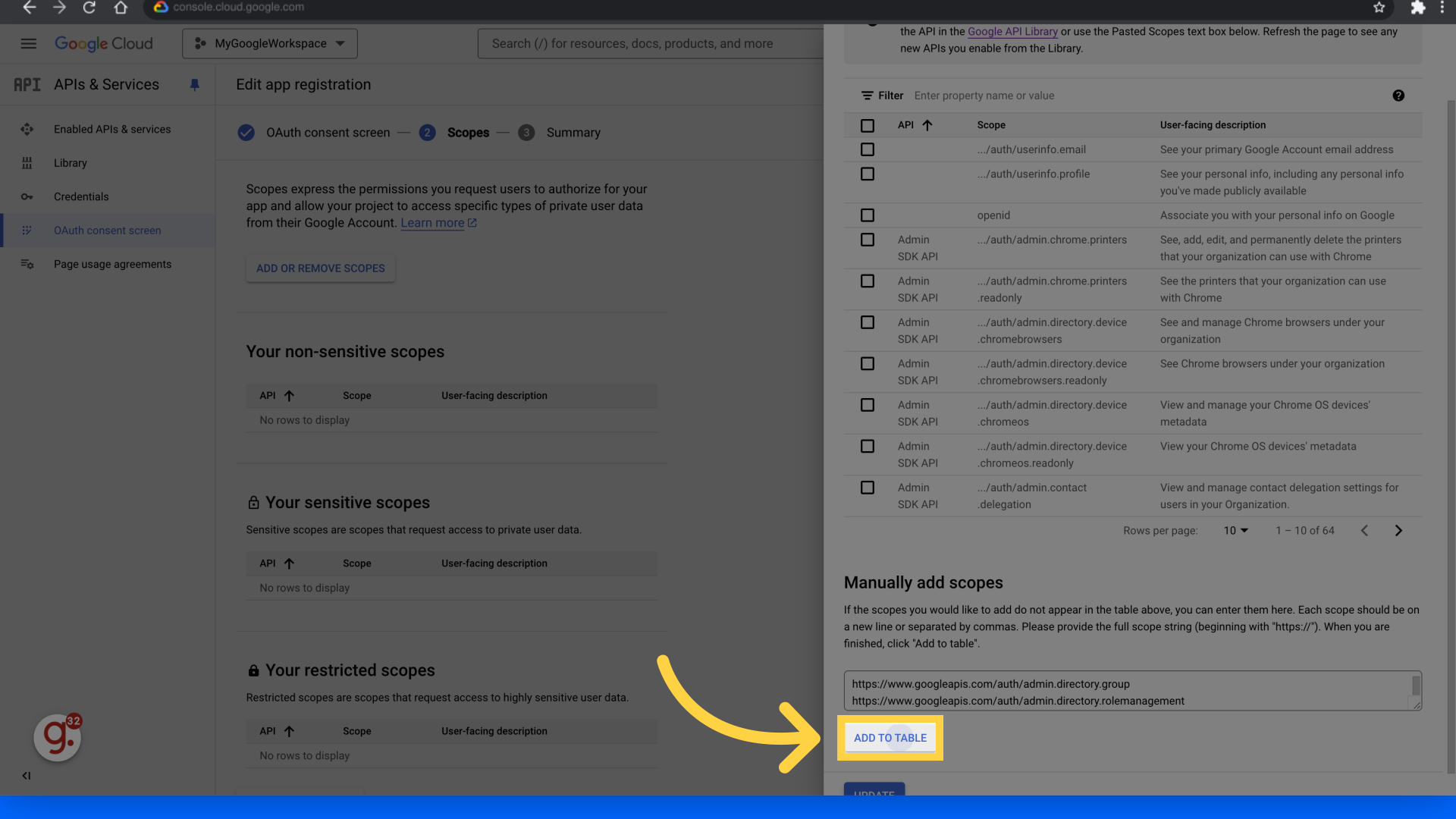 Click 'Add to table'