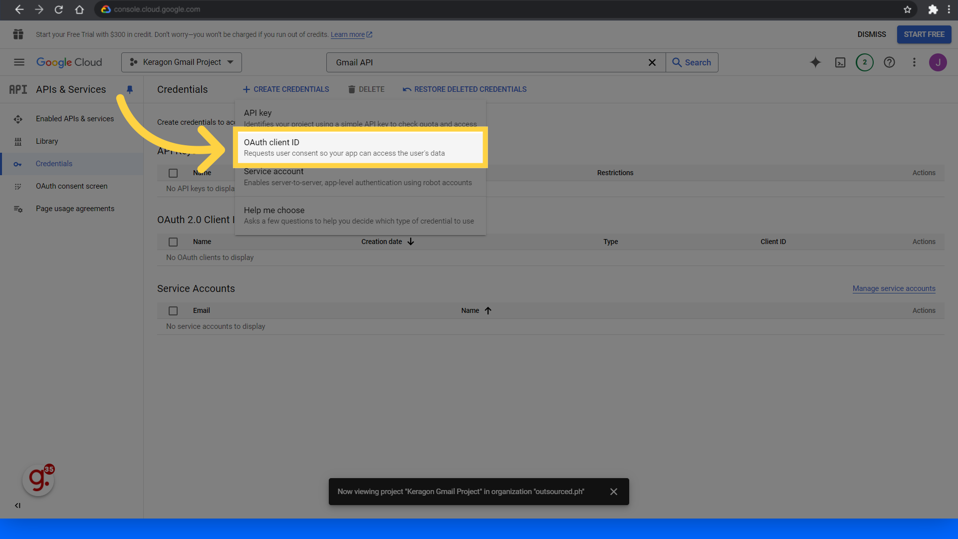 Click 'OAuth client ID'