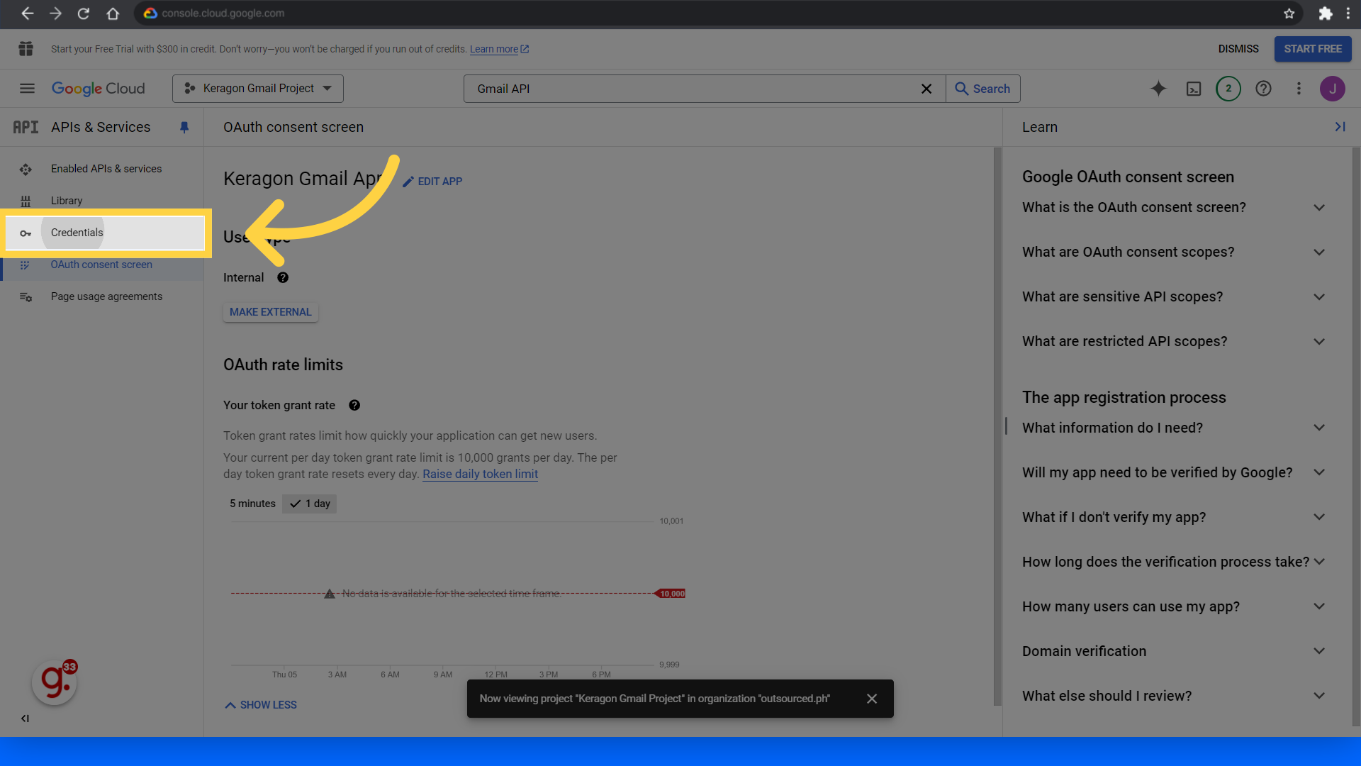 Click 'Credentials'