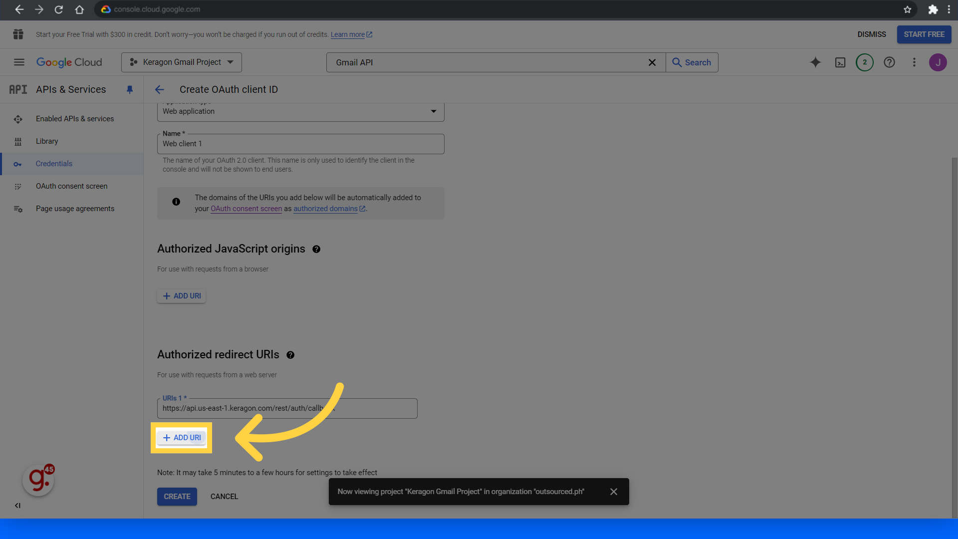 Click 'Add URI'