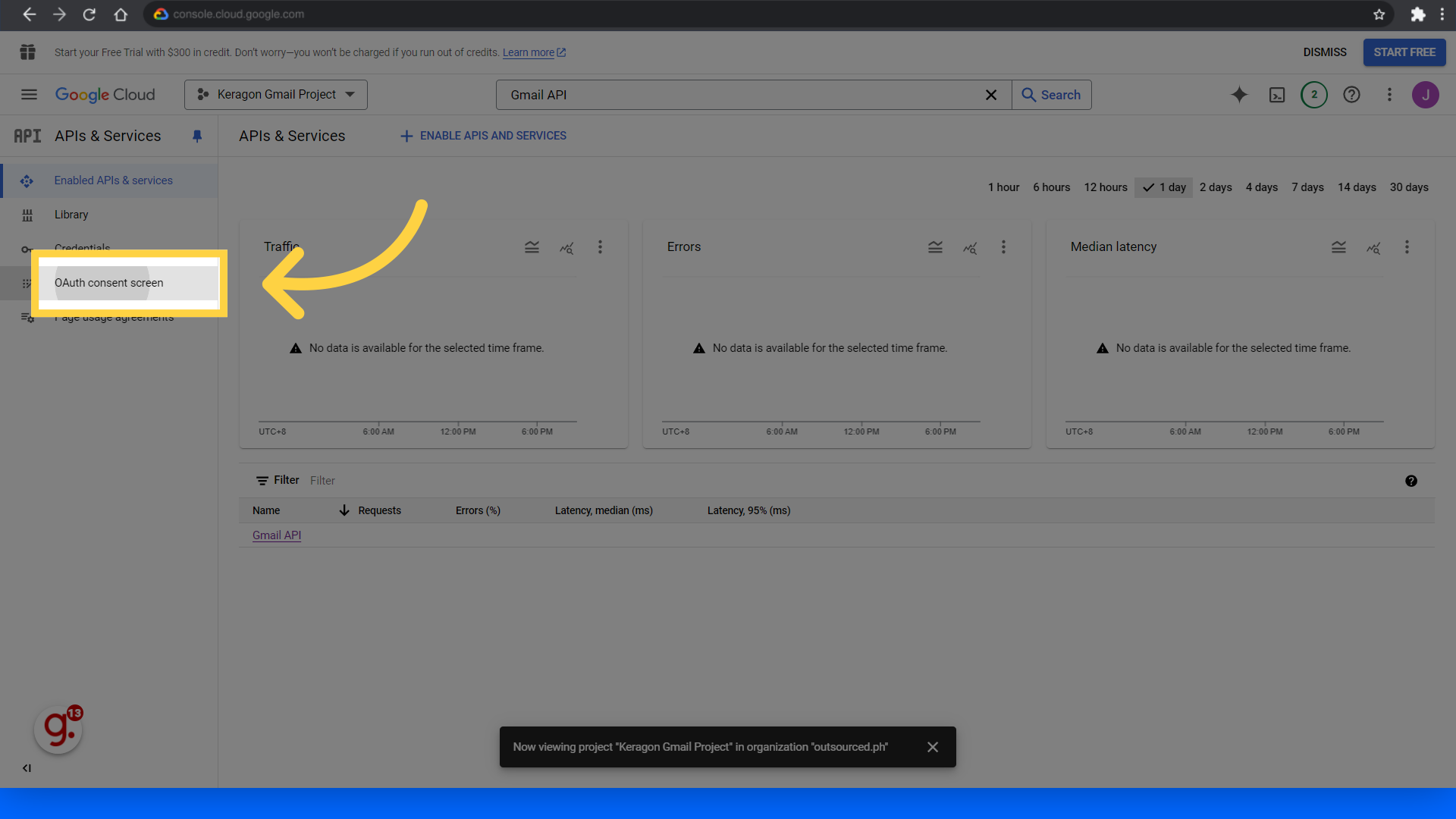 Click 'OAuth consent screen'
