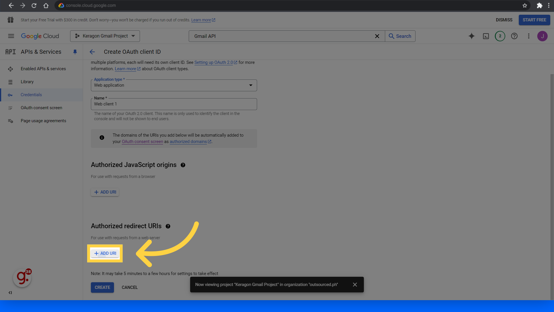 Click 'Add URI'