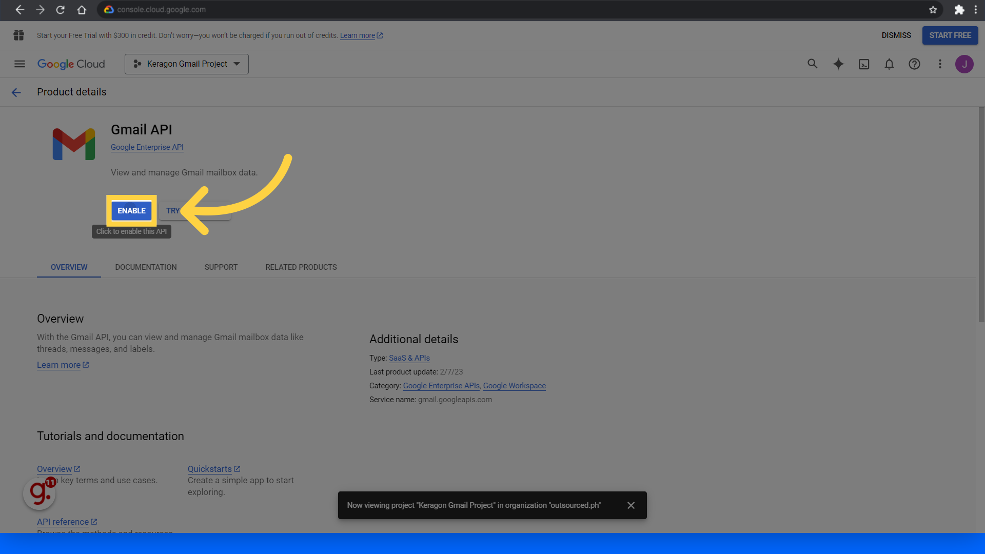 Click 'Enable'