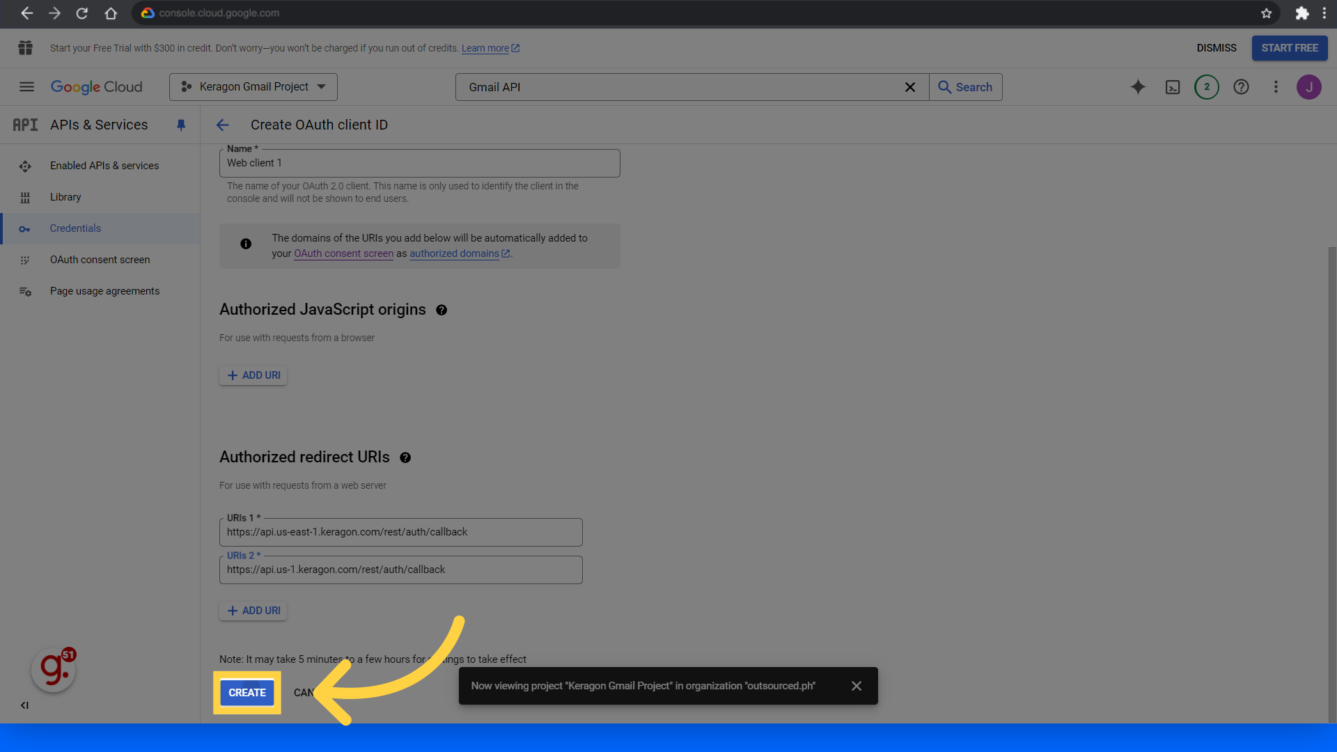 Click 'Create'