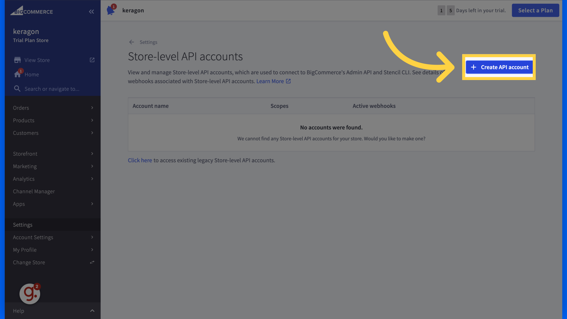 Click 'Create API account'