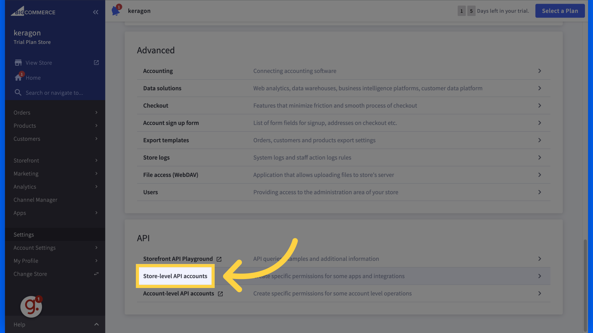 Click 'Store-level API accounts'