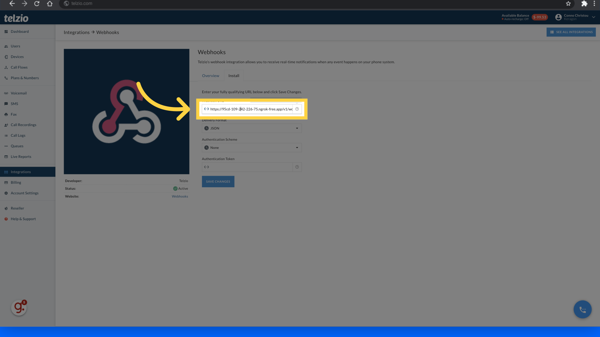 Paste copied webhookURL