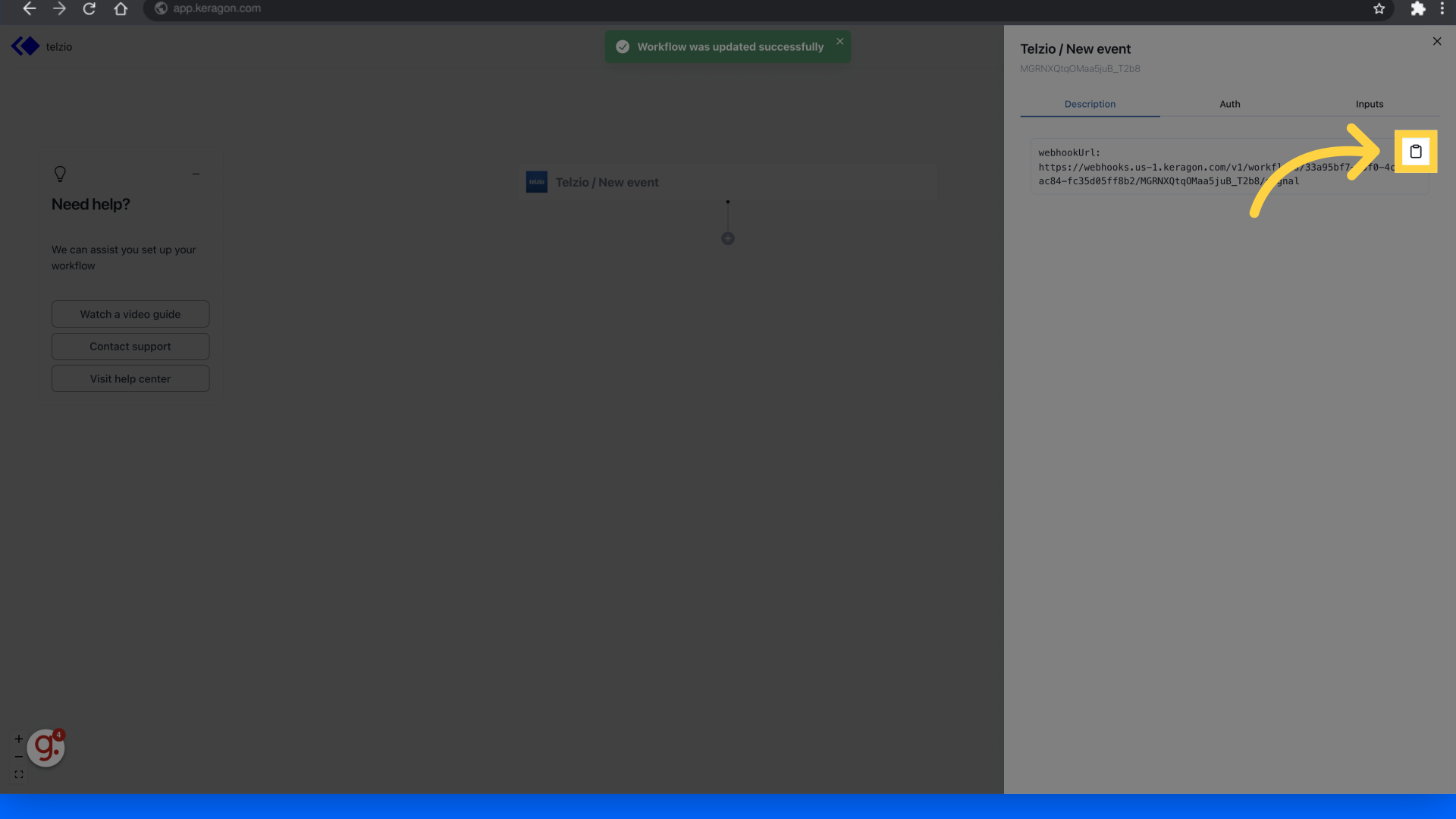 Click copy button of webhookURL