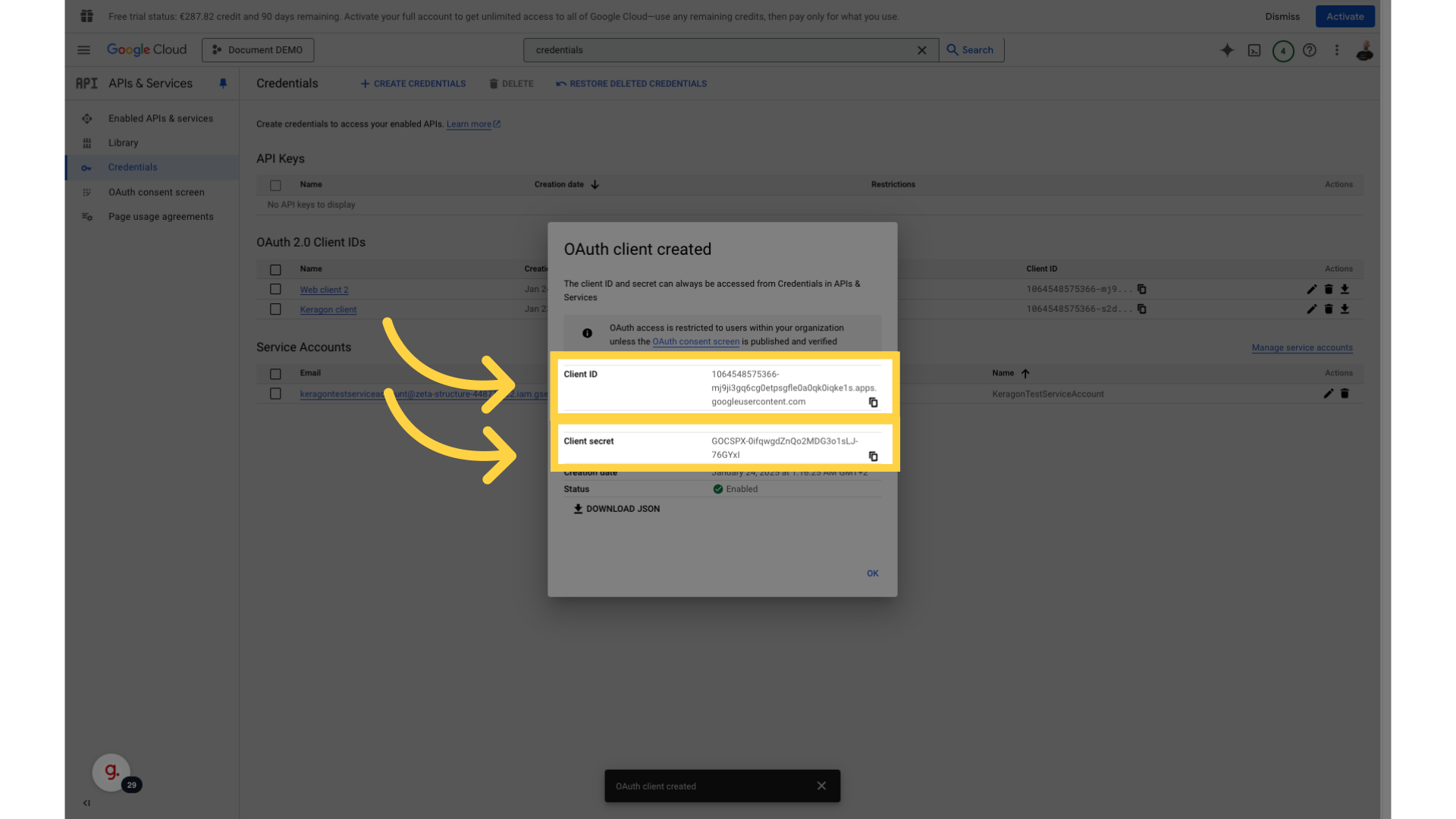Copy your client ID and secret