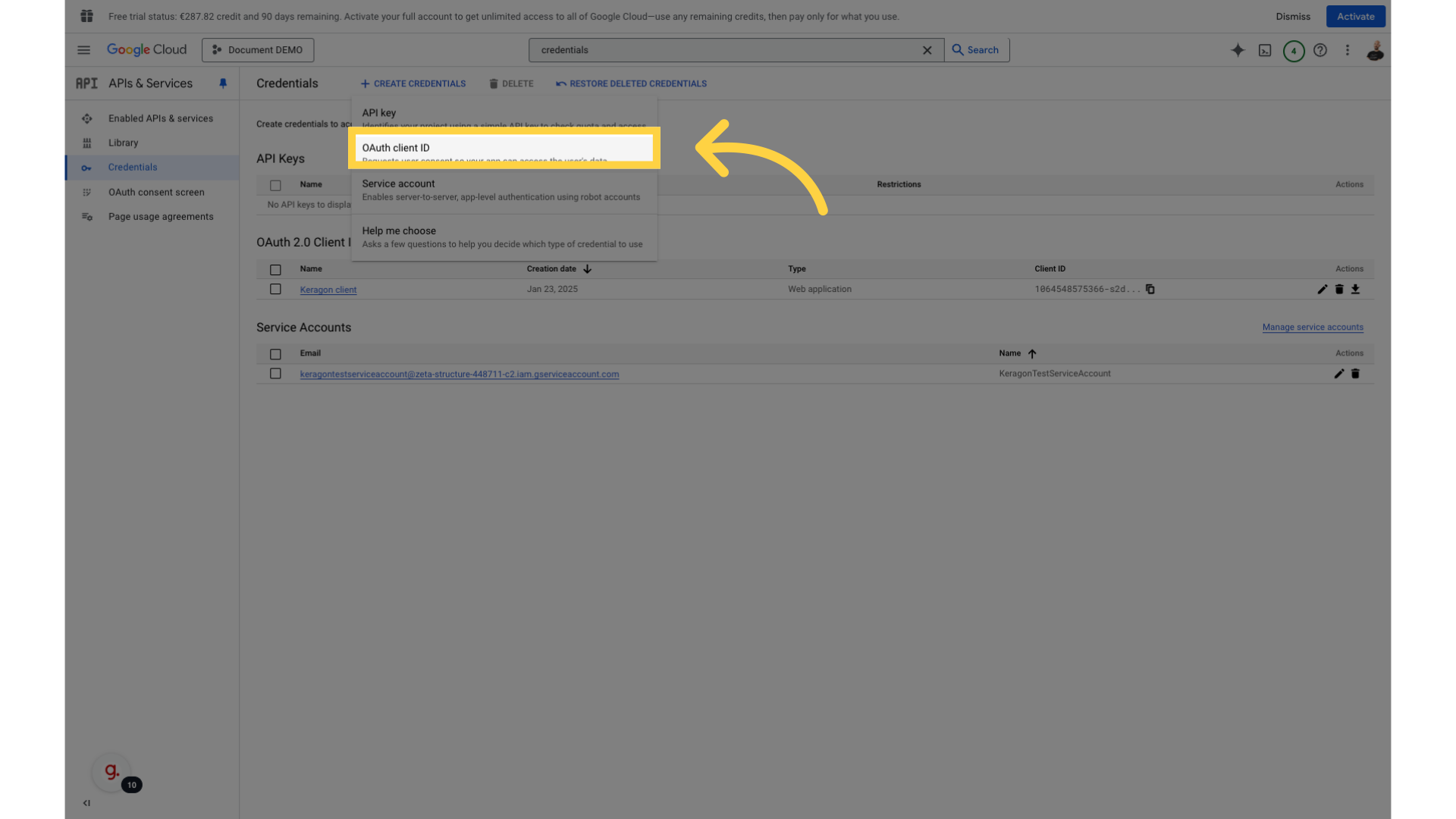 Click 'OAuth client ID'