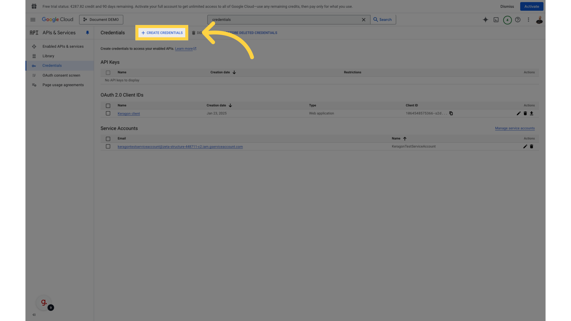 Click 'Create credentials'