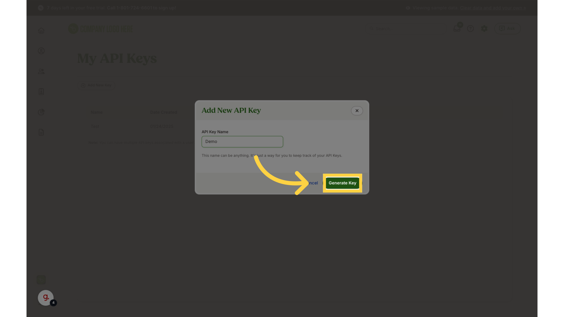 Click 'Generate Key'
